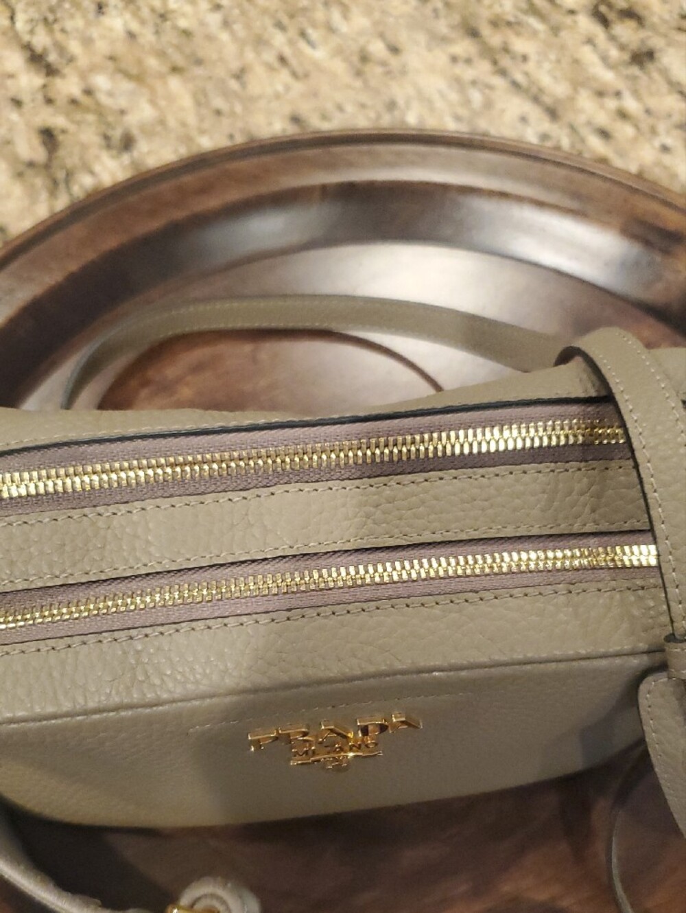 Prada Taupe Pebbled Leather Crossbody Camera Bag with Two Strap. - Picture 2 of 9